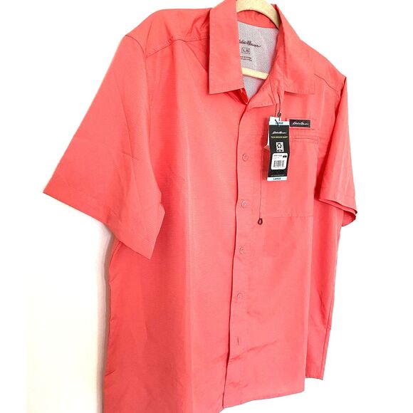 NWT Eddie Bauer Tech Woven Shirt UPF Protection Moisture Wicking Tea Rose Top L - Picture 10 of 12